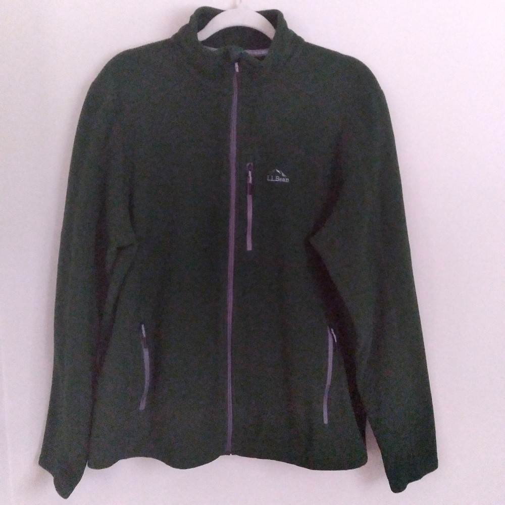 L.L. Bean Jacket Green Gray Fleece Zip Up Gorpcore‎ Outdoor Fitted Large